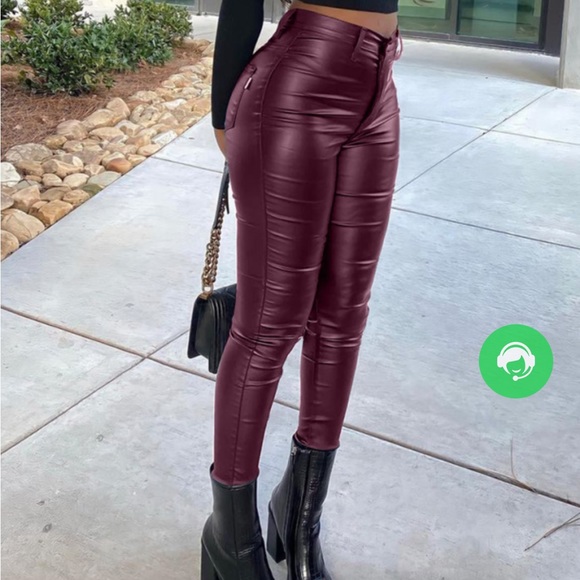 Burgundy Faux Leather High
Waist Skinny Jeans, size 9/10 - Picture 1 of 2